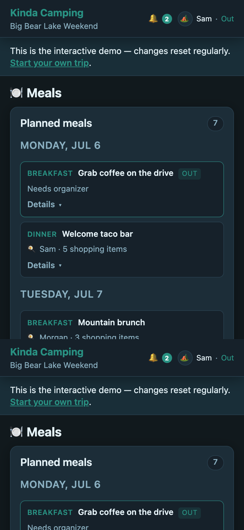 Meal planner with taco night and shopping lists